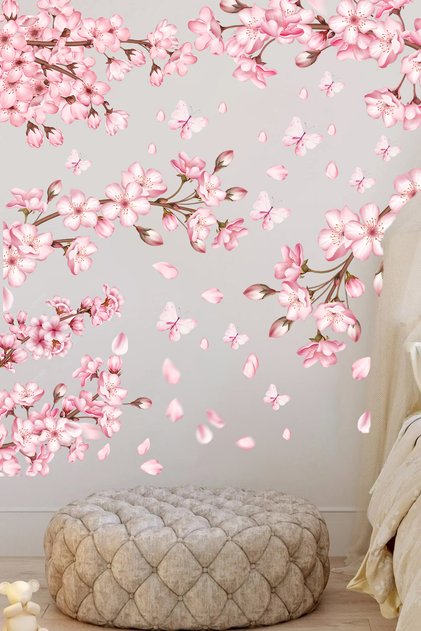 Set de autocolante de perete premium cu flori de Sakura din Japonia