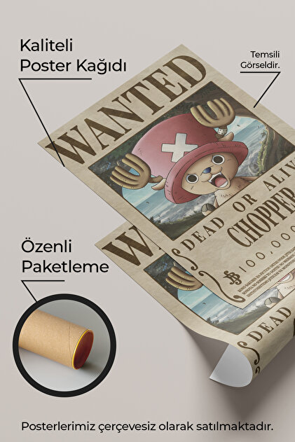 Anime Marketi One Piece Wanted Tasarımlı Çerçevesiz Poster 33x48