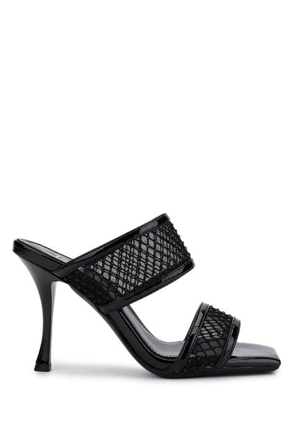 Women's Leather/Textile Black Heeled Slippers