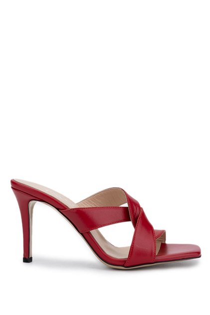 Women's Genuine Leather Red Heeled Slippers