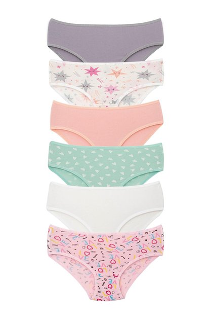 Girl's Cotton Colorful Printed Panties Pack of 6 Mixed Colors