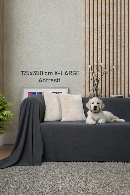 Kaymaz Koltuk Örtüsü Çift Taraflı Mikrofiber Şönil 175x350 cm XL- Antrasit – Kedi Köpek ve Çocuk Dos