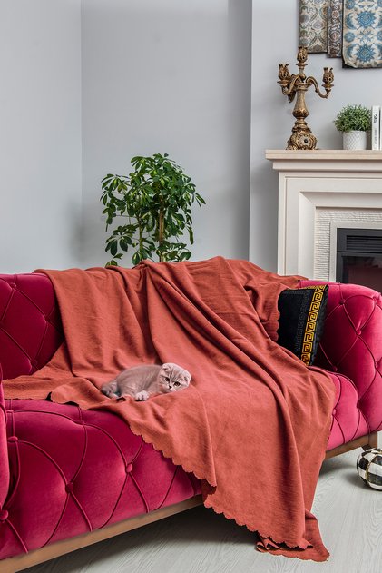 Kaymaz Koltuk Örtüsü Çift Taraflı Mikrofiber Şönil 175x215 cm Kiremit – Kedi Köpek ve Çocuk Dostu