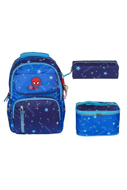 Blue Star Patterned Waterproof Lined Fabric School Bag Set 3 Pieces 1390