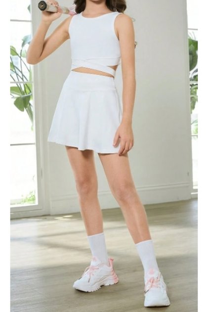 White High Waist Young Girl Tennis Skirt Darkalıp Inside Leggings with Pocket Lady Young Girl Mini Sports Skirt