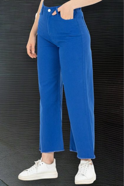Women's Colorful Gabardine Loose-Fit Pants with Fringed Hem