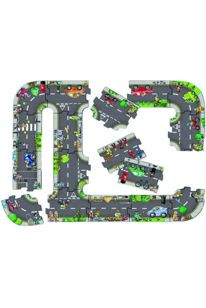 Oyuncak Araba, Araç Parkuru (LARGE) -eğitici Ve Eğlenceli Yol Yapım Ahşap Oyuncak - Otoban Puzzle