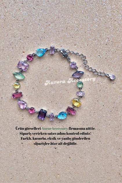 Volenta Shop Geometrik Kesim Renkli Zirkon Taşlı Gema Model Bileklik 17+4 cm