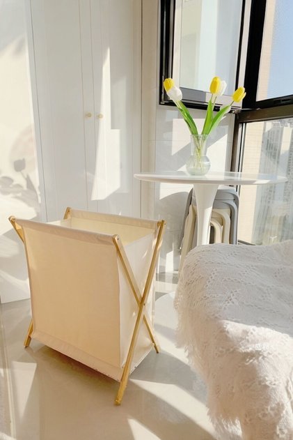 Bambu Katlanır Kirli Çamaşır Sepeti Beyaz 34x42x58 cm
