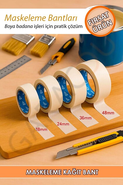 Maskeleme Boya Bandı Kağıt Bant 36 Mm Genişlik - 25 Metre - 1 Adet