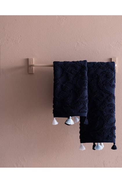 Giverny 2 Pack 100% Cotton Hand Towels - Navy Blue
