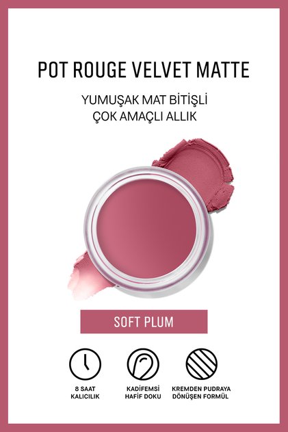 Pot Rouge Velvet Matte - Çok Amaçlı Mat Bitişli Krem Allık & Ruj - Soft Plum
