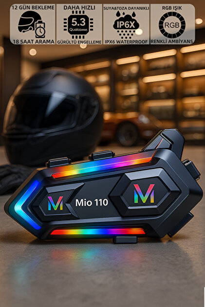 mio⭐︎ Mioji Mio 110 RGB 1000mAh IPX6 Motosiklet Kask Bluetooth Intercom