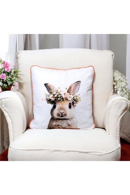 Digital Printing Easter Themed Rabbit Pattern Piping Decorative Throw Pillow Cover 45X45