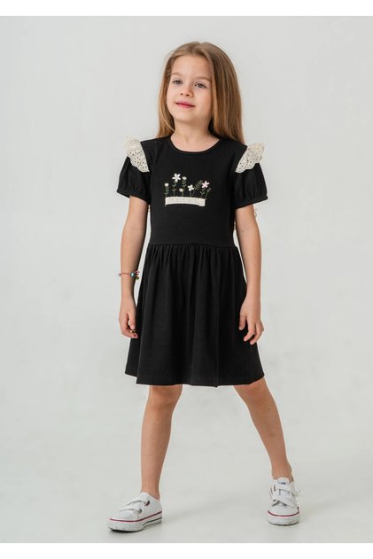 Flower Embroidered Brode Detailed Girl's Dress 50974