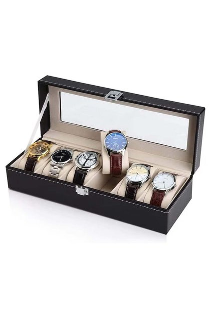 Cutie depozitare pentru 6 ceasuri VarioShop®, tip caseta, piele ecologica, pernite moi, fereastra t