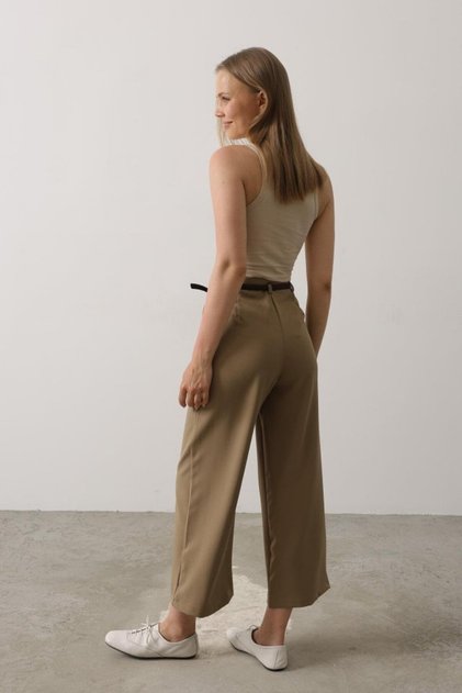 Belt Collar Detailed Trousers - Khaki