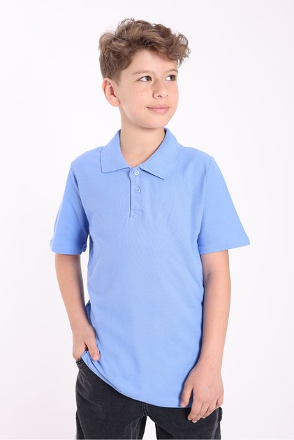 Unisex Children's Polo Neck School T-Shirt Basic Short Sleeve School T-Shirt 100% Cotton 5-16 Years Blue