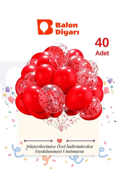Red Transparent Confetili 40 Pack Birthday Decorations Premium Latex Balloons