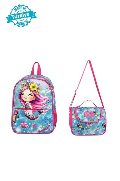 Mermaid Themed Preschool Backpack and Thermal Lunch Bag, Kindergarten Nutrition Set