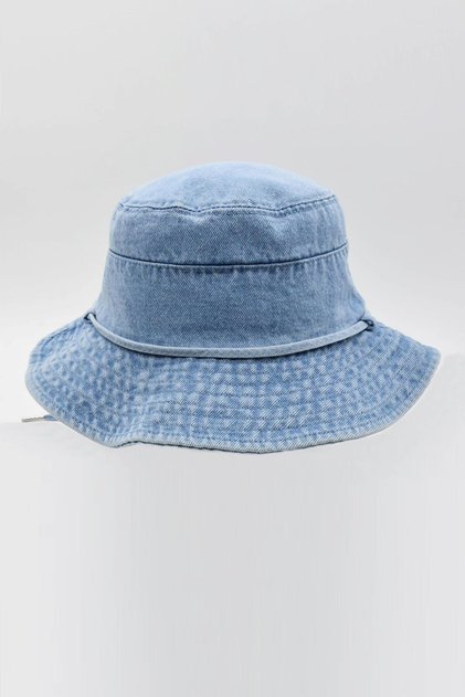 Women's Denim Drawstring Travel Sun Hat - Blue