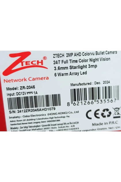ZTECH Güvenlik Kamerası Z Tech 2mp Ahd Colorvu Bullet Kamera Zr