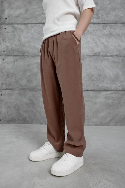 Men's Trousers Nmrc Modal Fabric Light Brown Oversize Baggy Loose Fit