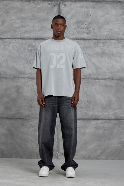 Men's T-Shirt Nza 02 Washed Gray Oversize Printed
