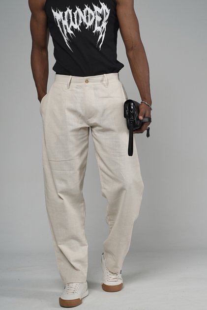 Trend Biz Baggy Fit Lycra Linen Fabric Pleated Trousers