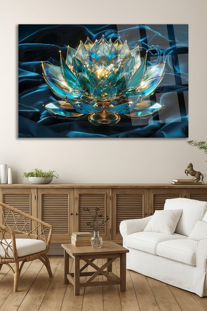 IŞILTILI MÜCEVHER LOTUS ÇİÇEĞİ TASARIM KIRILMAZ LÜKS CAM TABLO ULTRA CANLI RENKLER LÜKS HEDİYE TABLO