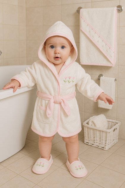 Little Tulip Embroidered Gaye Baby Towel Bathrobe Set Organic Antibacterial - Baby Birth Gift