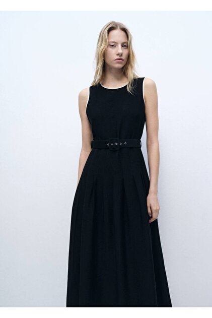 MANGO Belted Flared Midi Dress- Trendyol