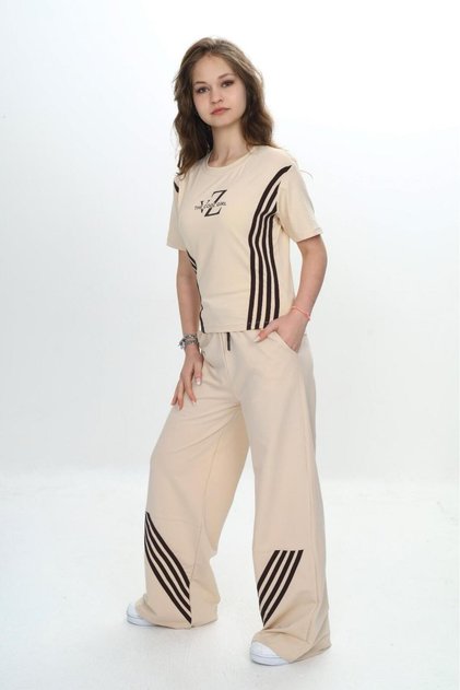 Girl's Double Top & Bottom Set - Trousers & Short Sleeve T-Shirt - 100% Cotton