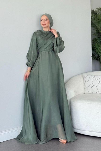Rochie de seara plisata cu apa kaki