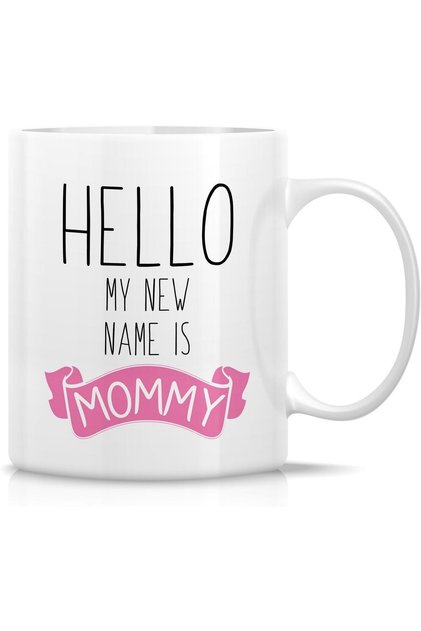 Funny Ceramic Coffee Mug 'Hello My Name Is Mommy' 11 oz, White