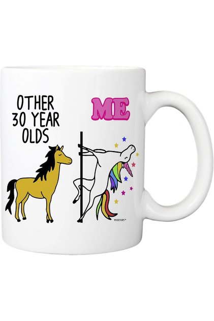 My Cozy Cups Unicorn Design Coffee Mug with '30 Year Olds Me Unicorn'