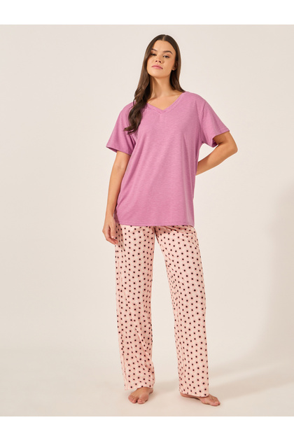 Floral Printed Pajama Set with V-Neck T-Shirt