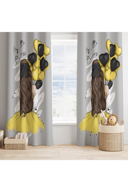 Children's Room Decorative Balloon Girl Patterned Background Curtain
