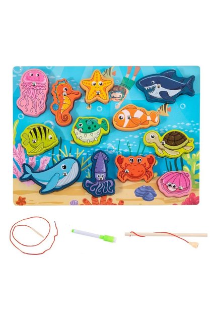 Joc de pescuit magnetic din lemn 4 in 1 - Animale marine