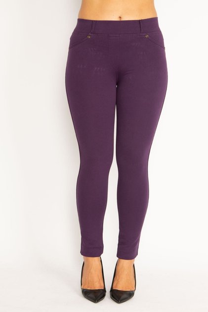 Women's Large Size Purple Leggings with Front Ornamental Pocket and Back Pocket 65n34862