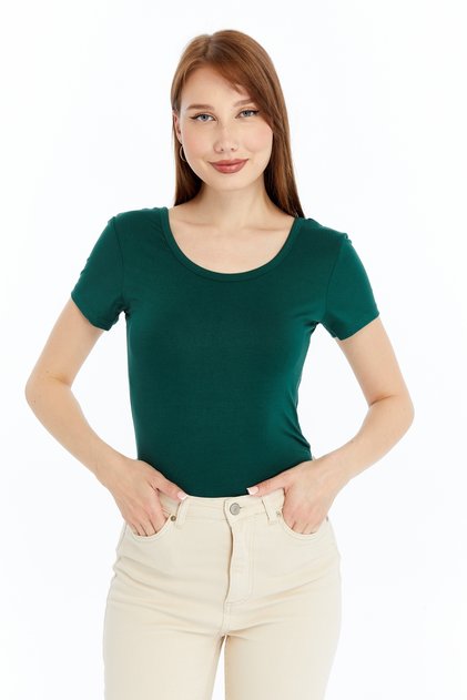 Women's Soft Touch Emerald Pool Collar Short Sleeve Blouse