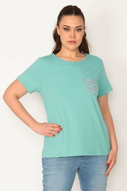 Women's Plus Size Blue Cyan Blue Cotton Fabric Pocket Detailed Blouse 65n32170