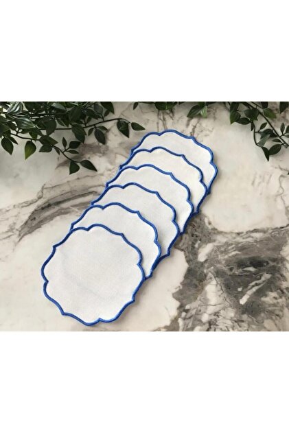Set of 6 Linen Fabric Embroidered Single-Wrap Coffee Side Cocktail Napkins & Coasters Suitable for Embroidery.