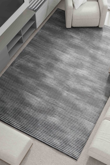 Çizgi Desenli Yıkanabilir Kaymaz Taban Şönil Halı Antrasit Yolluk 4156