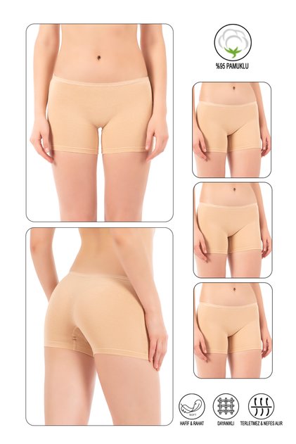 Özkan 0412 3 Pack Women's Lycra 95% Cotton Single Jersey Flexible Comfortable Boxer Shorts Tights
