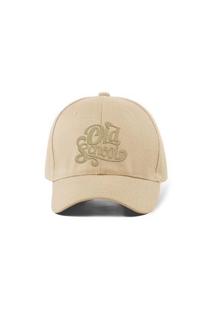 Old School Embroidered Hat – Cream 100% Cotton Gabardine Unisex Model