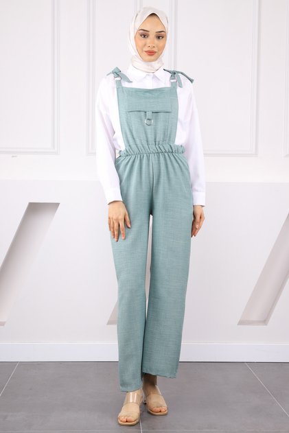 Mint Linen Jumpsuit with Pocket Detail