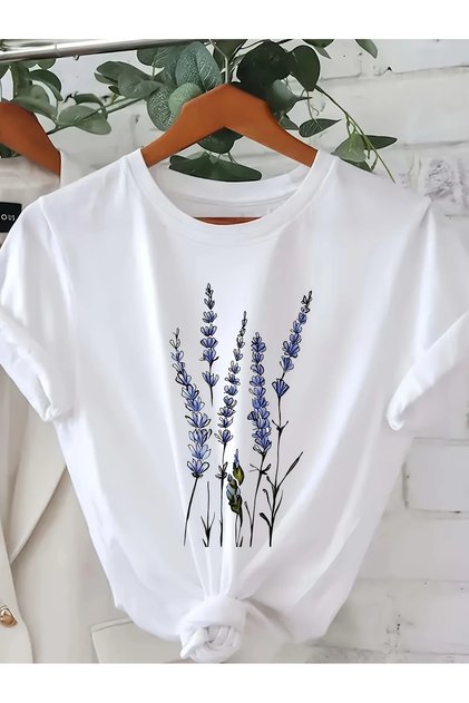 Trendy Round Neck T-Shirt for Women - 100% Cotton Premium Tshirt with Vibrant Motif Pattern