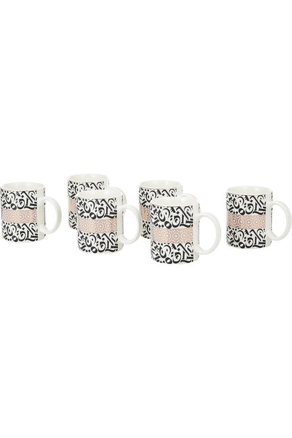 Istekana Tea Mug Set 6Pc Porcelain Assorted Color Decorated Design