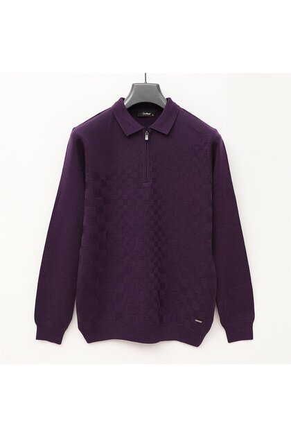 Men's Unmarked Long Sleeve Slim Polo Collar Sweatshirt - 189052 - Plum